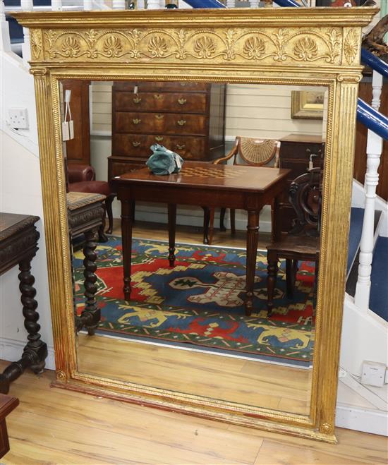 A Regency style giltwood and gesso overmantel mirror H.158cm